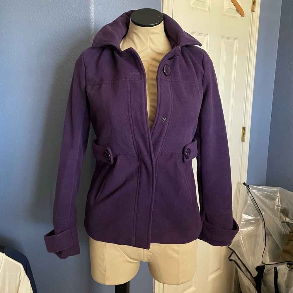 Junior’s Purple Pea Coat Jacket - Picture 3 of 10